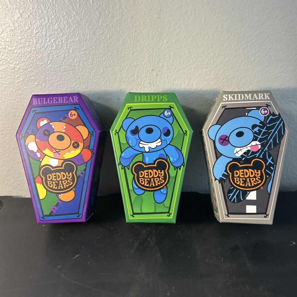 Set Of 3 DEDDY BEARS 5" Coffin Plush Series 3 Skidmark, Bulgebear & Dripps
